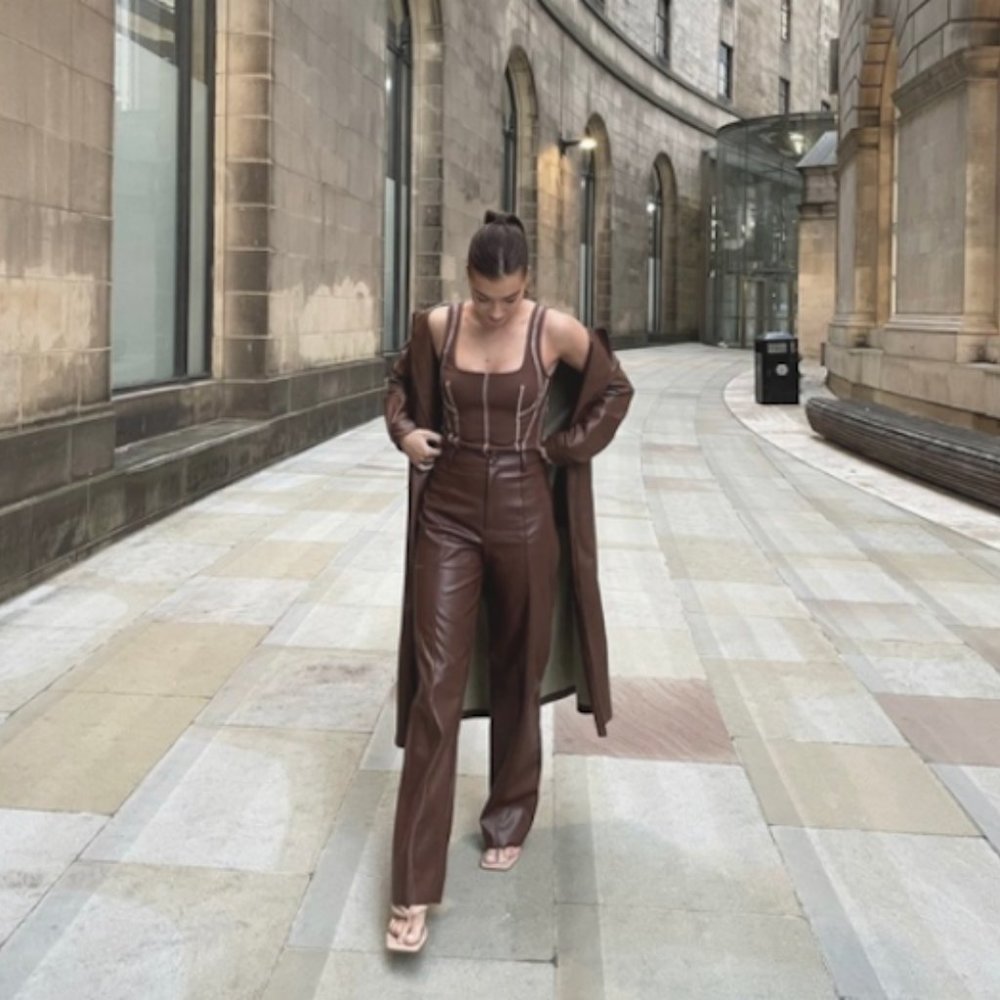 Zara Brown Pronounced Seam Faux Leather Pants NWT - Picture 2 of 10